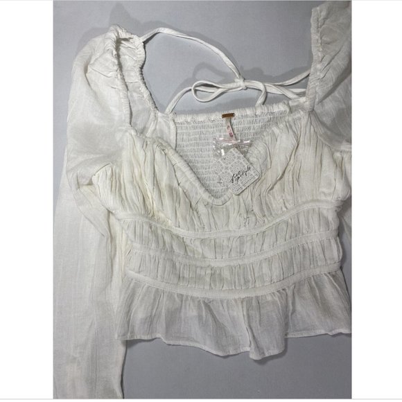 NEW NWT Free People Aurora Top Blouse Crop White Size M MSRP $98 - Picture 4 of 5